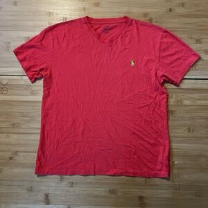Polo by Ralph Lauren Men’s Coral V-Neck Tee with Contrast Pony